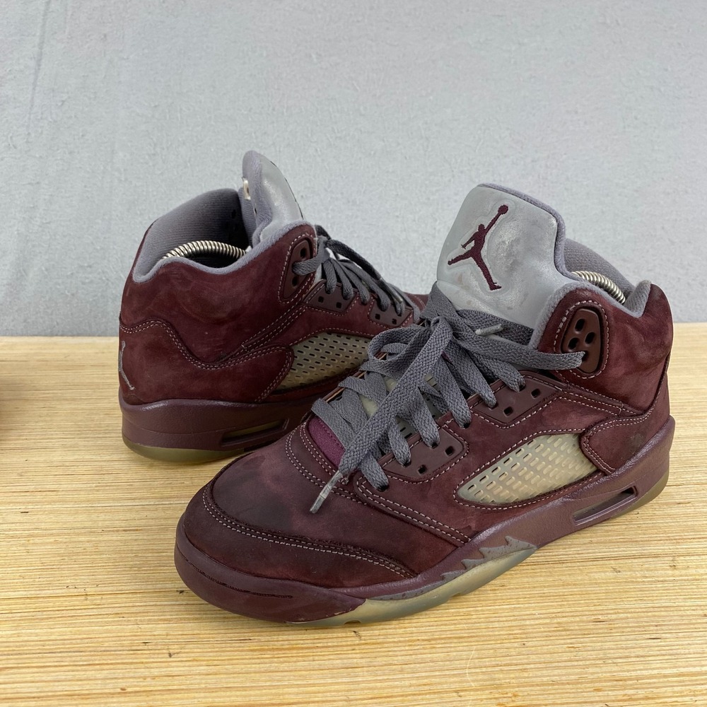 Nike Air Jordan 5 Retro Shoes Size 5.5Y Burgundy Gray Suede GS FN4233-600